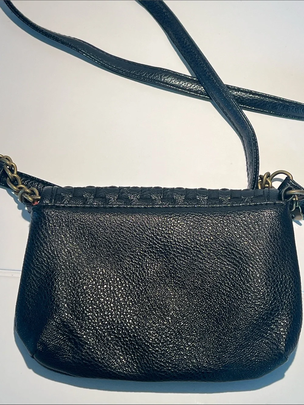 American Rag Black Woven Leather Crossbody with Brass Accent